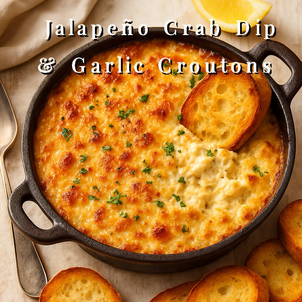Jalapeño Crab Dip with Garlic Croutons